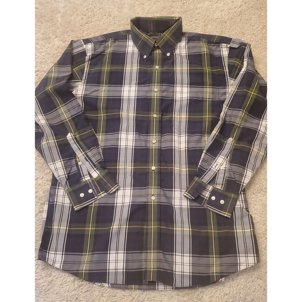 Jos. A. Bank Plaid Buttom Down Shirt Mens Size Medium Blue Green